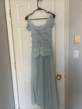 Baby Blue Maxi Dress with Ruffle Details